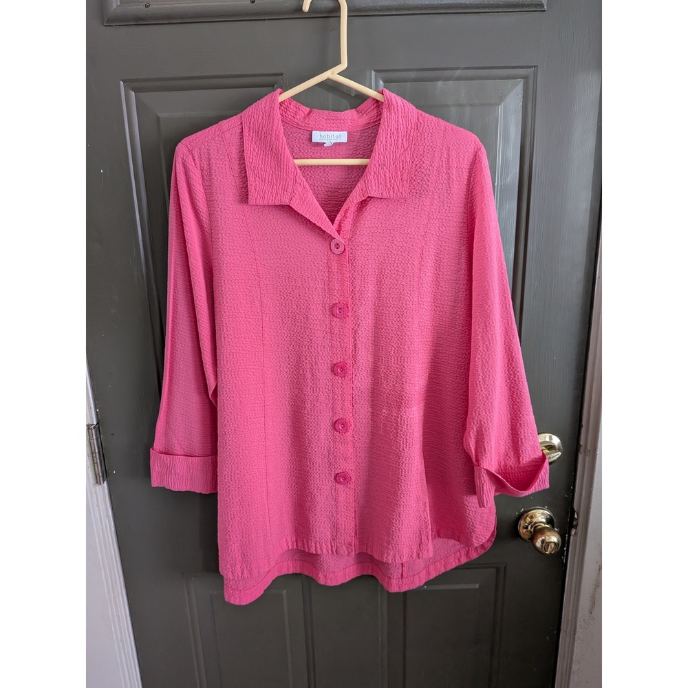 Habitat Oversized Lagenlook Textured Pink Button Front Shirt Medium